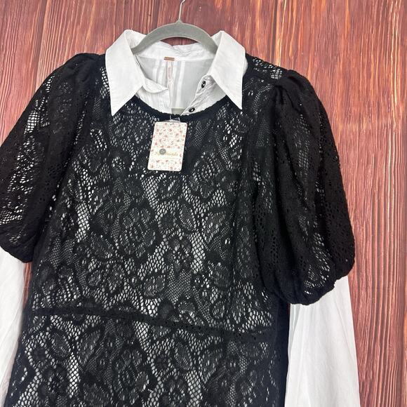 Free People Womens Pretty Princess Shirt Dress Black Layered Size Large NWT - Picture 5 of 6